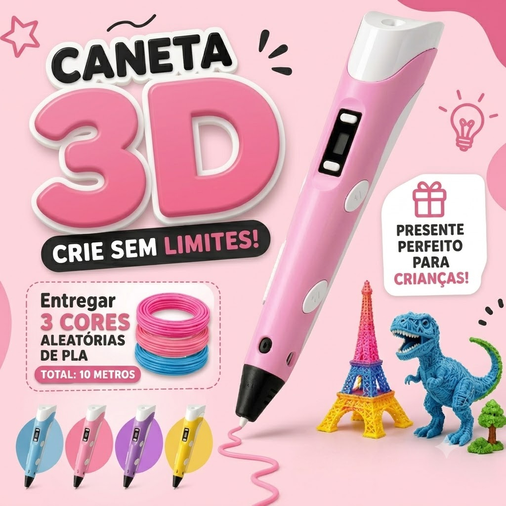 3D Caneta De Impressão Mágica Grátis DIY PLA Filamento 10M Tela Desenho Brinquedo Presente De Aniversário Criança