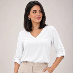 Blusa Feminina 2 em 1 Manga Longa ou 3/4 Gola V Social Elegante Estilosa Tendência Gringa Trabalho Moda Evangélica
