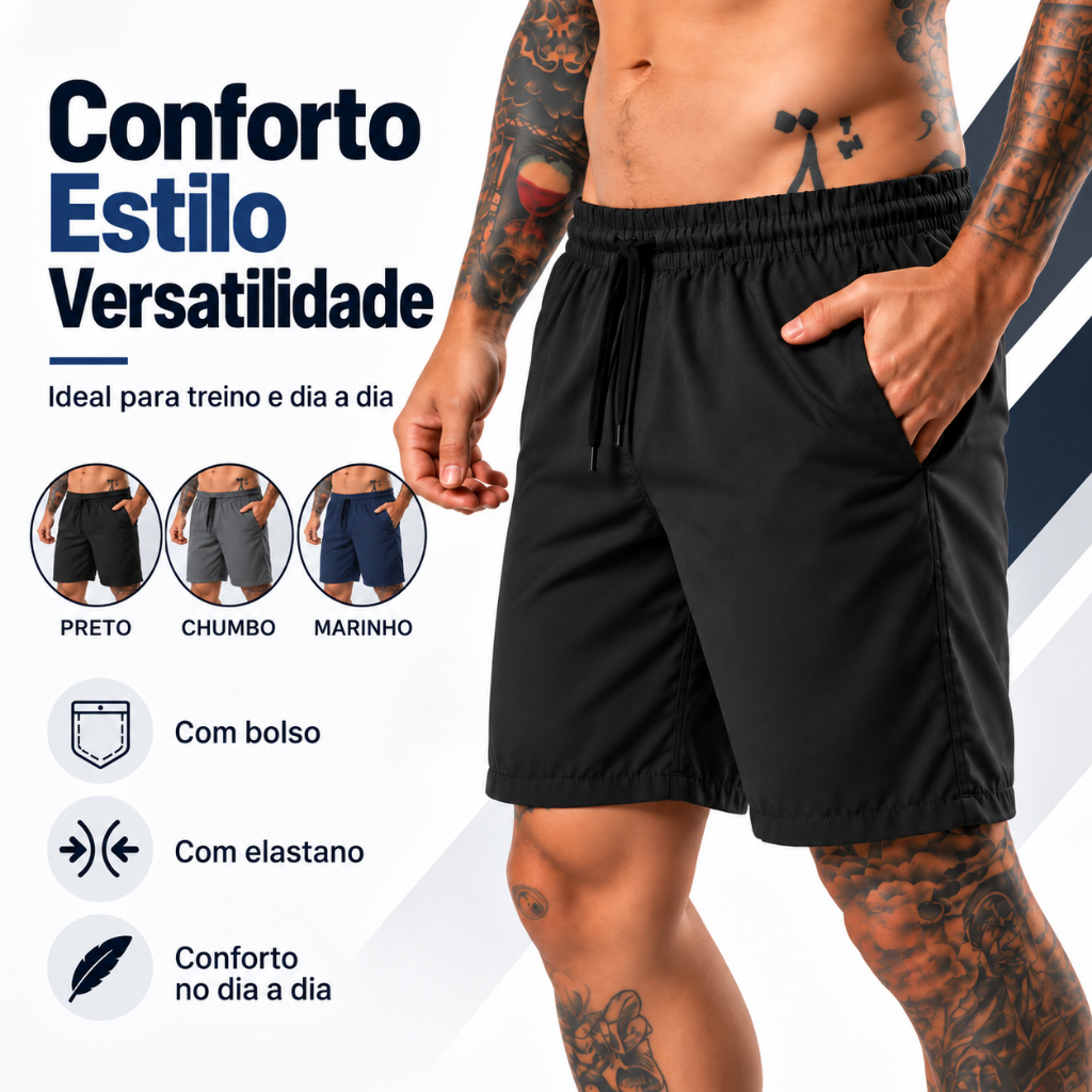 Bermuda Masculina Tactel Elastano Shorts Academia Treino Esportivo Corrida Dia a Dia