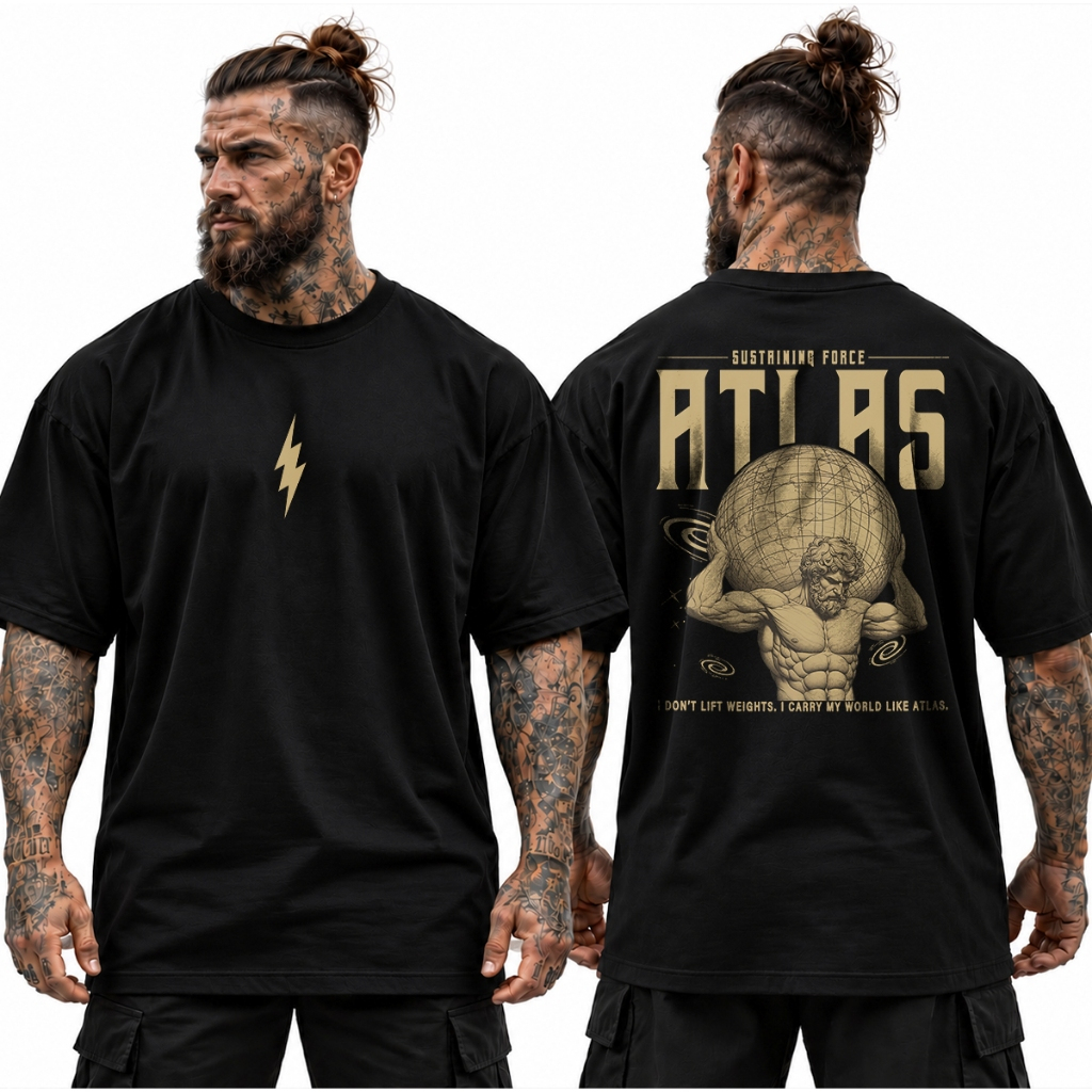 Camiseta Oversized Academia Musculação Atlas Treino Maromba Streetwear 100% Algodão