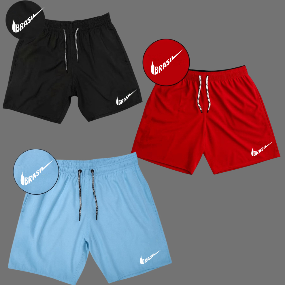 KIT 3 shorts tactel Skate Sk8 Street SAGA Brasil Lançamento  Elastano Confortável Praia Verão Oferta