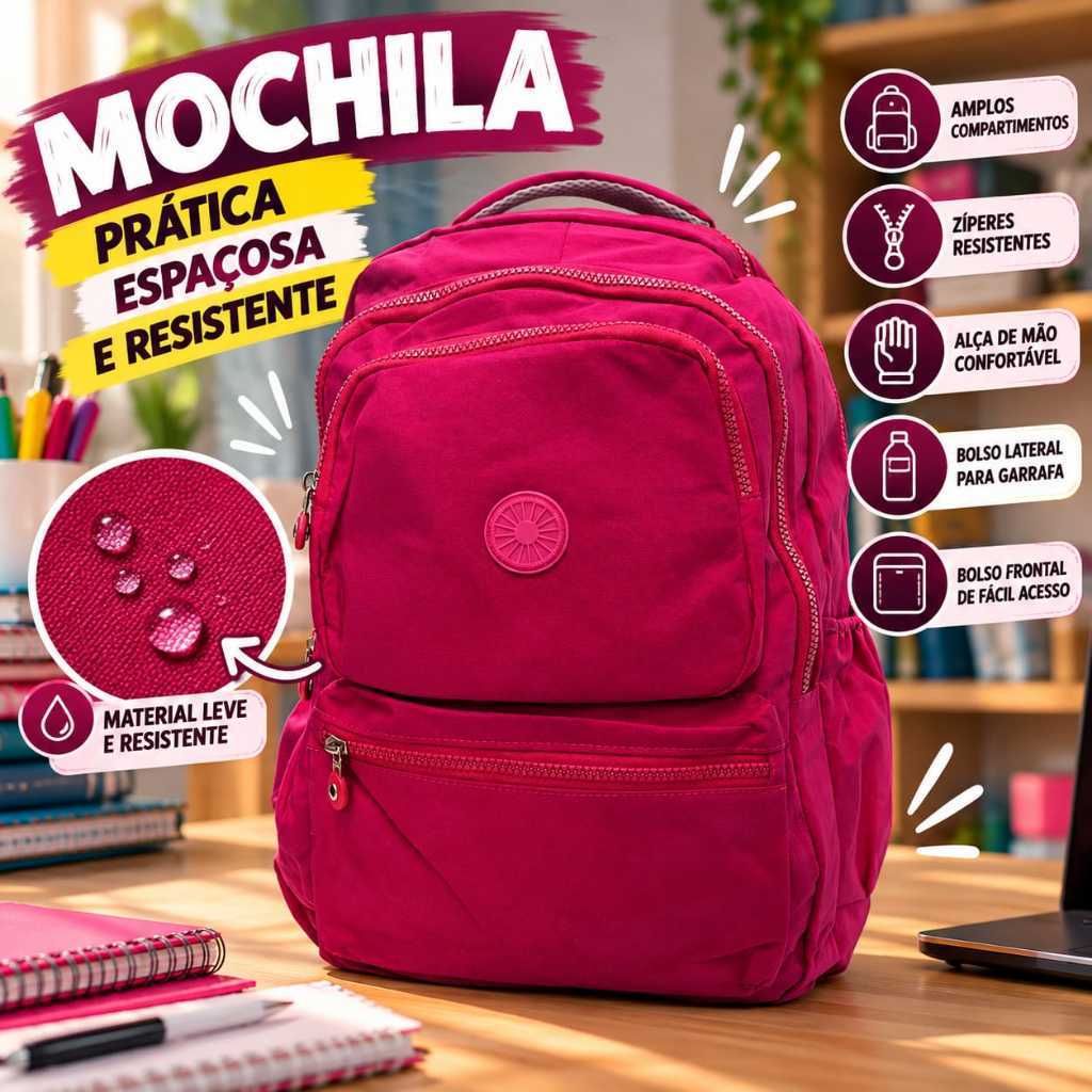 Mochila Escolar Grande Nylon Tactel Volta às aulas Reforçada