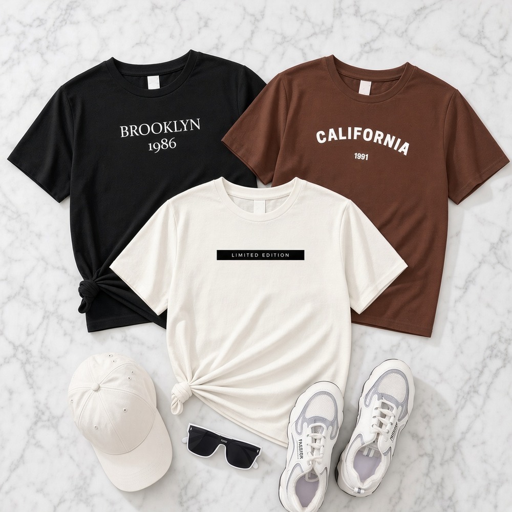 Kit 3 Camisetas Femininas Estampadas Brooklyn 1986 California 1991 Limited Edition Blusinha Algodão Confortável