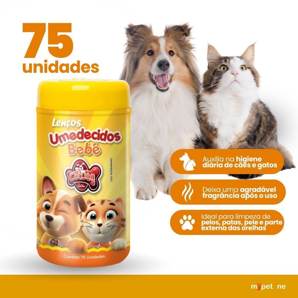 Lenço Umedecido Bebê Para Cães e Gatos 75 Unidades CatDog