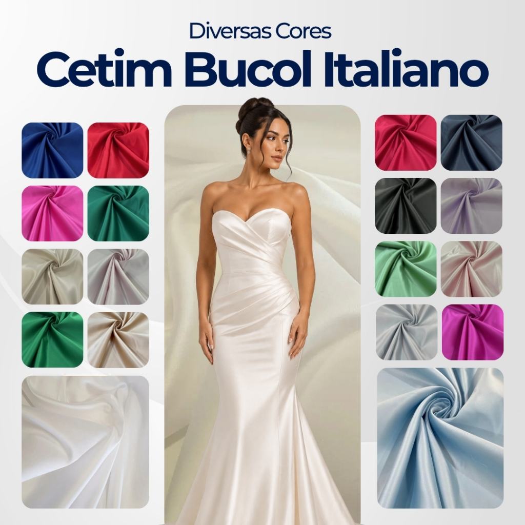 Tecido Cetim Bucol Italiano 100% Poliester 1,50mt de Largura - Cores