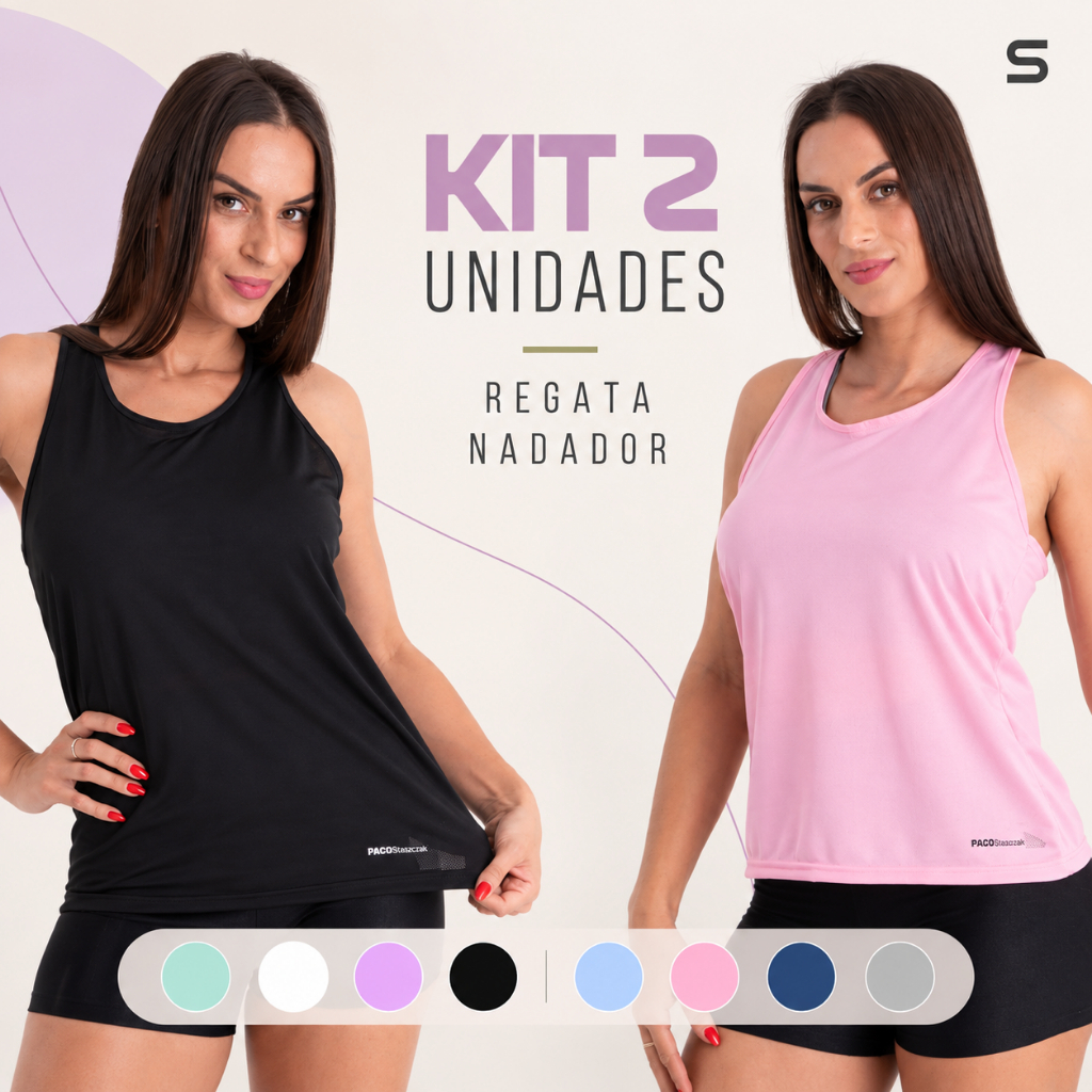 KIT 2 Regatas Feminina Academia Nadador Camiseta Dryfit para Musculação, Luta e Caminhada