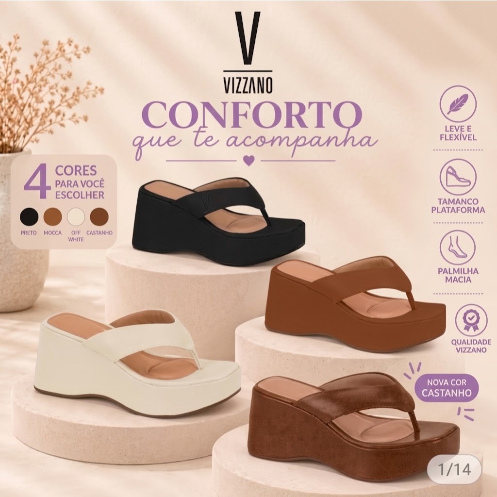 Tamanco Vizzano Feminino Plataforma Anabela Confortável Original