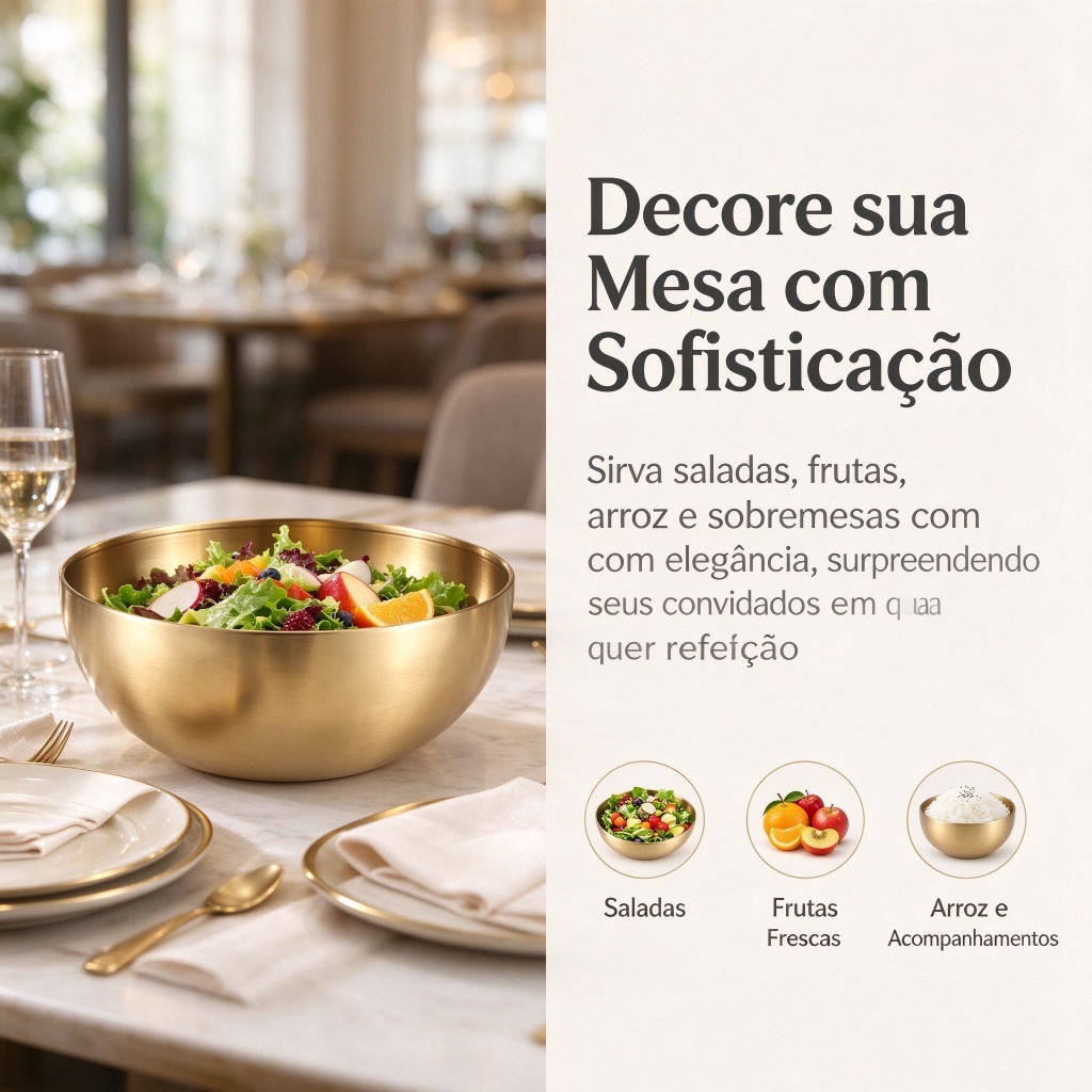 Tigela Bowl de Aço Inoxidável Dourada Diversos tamanhos