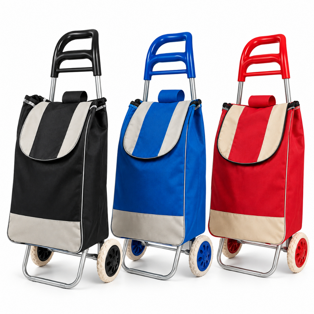 Carrinho de Feira Dobrável com Bolsa Rodas Grandes e Bolso com Zíper Cores Sortidas