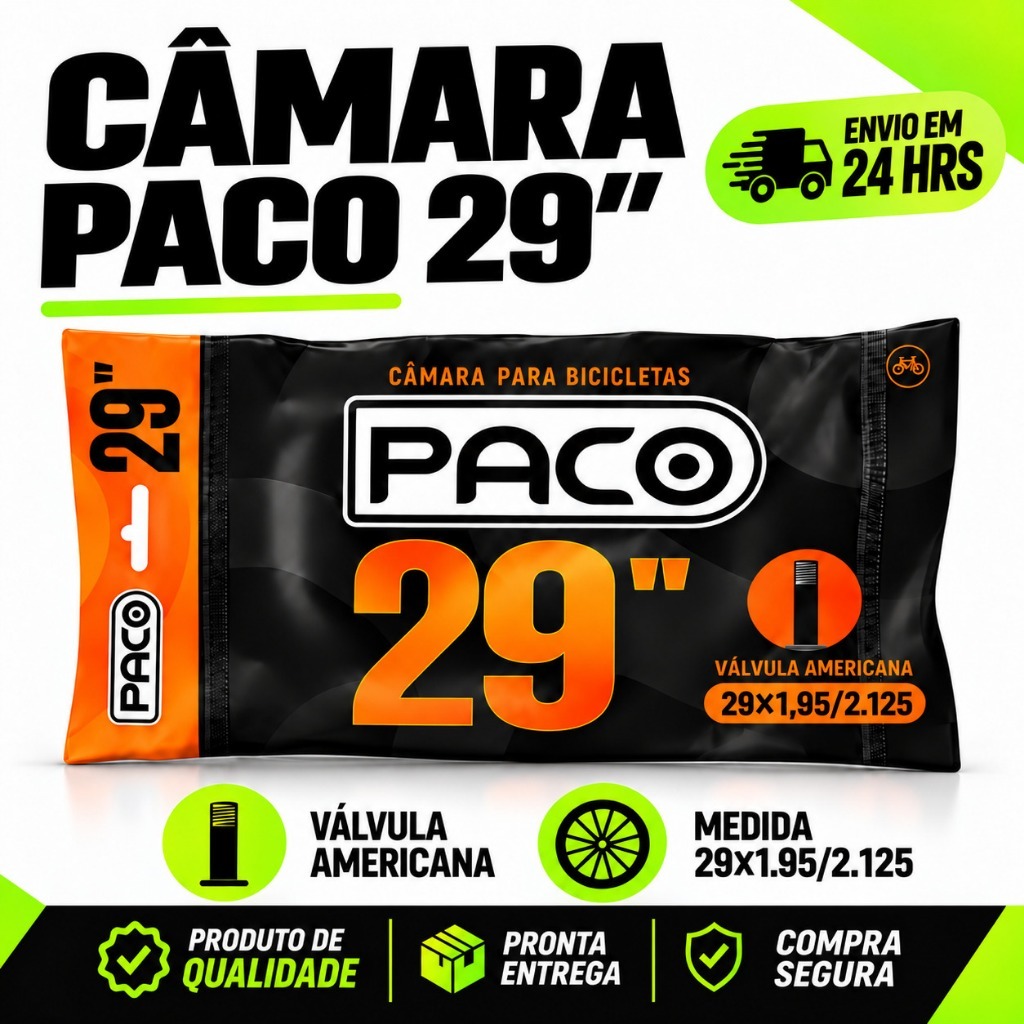 Camara de Ar Bicicleta Aro 29 PACO Bico Grosso Schrader 48mm 1 Câmaras de Ar para MTB Aro 29 PACO Pneu 1.95 a 2.125
