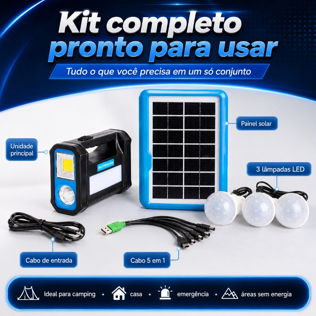 Kit de Iluminação Solar Portátil com 3 Lâmpadas LED Recarregáveis para Camping, Jardim e Emergências | Envio do Brasil