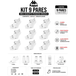Meia Kappa Kit 9 Pares Sapatilha Soquete Invisível Original