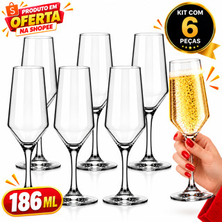 Kit Jogo 6 Taças Sm Buffet de Vidro Temperado Transparente 186ml Para Drinks Bebidas taça de champanhe