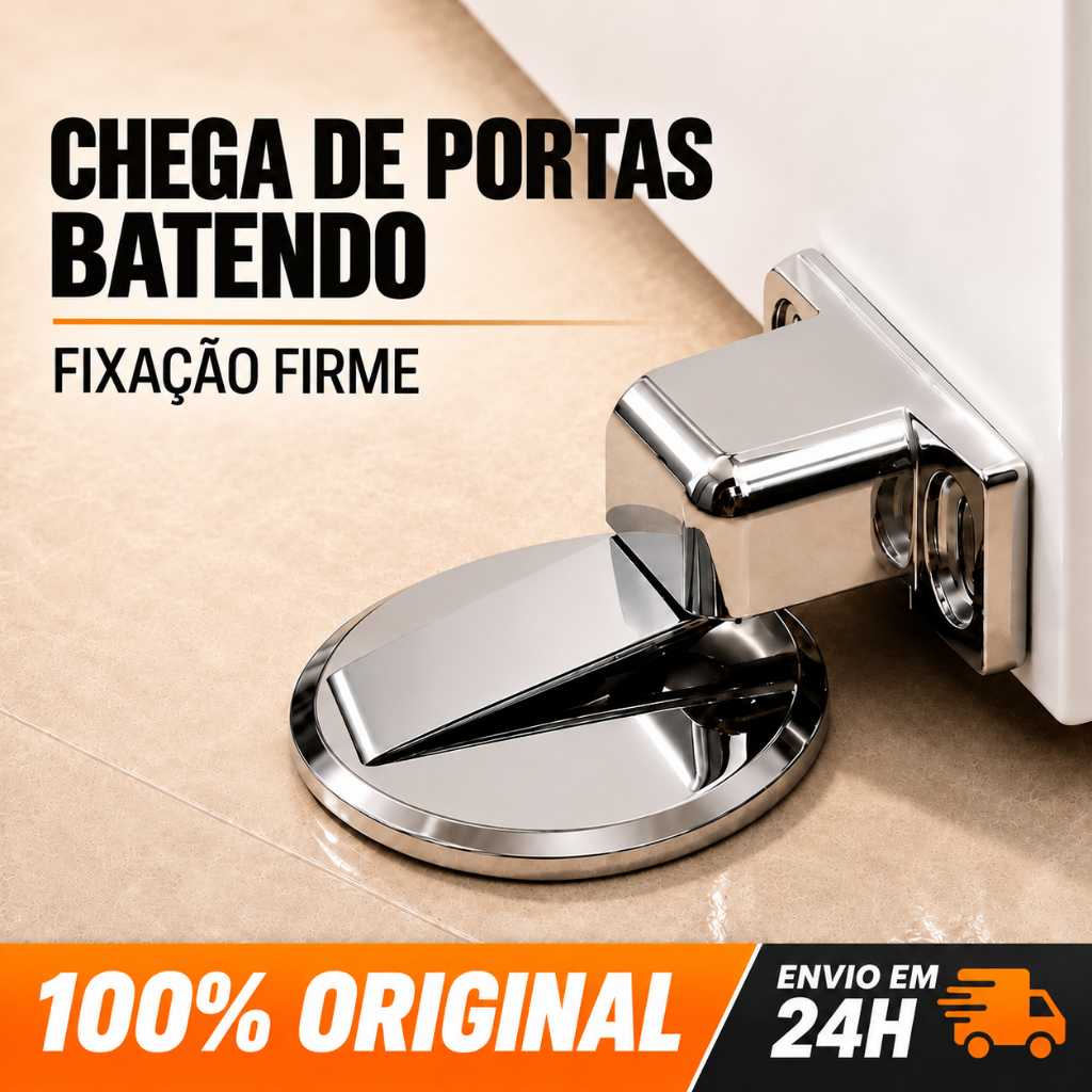 Prendedor Trava Fixador de Porta Magnético Slim Inox Cromado Adesivo