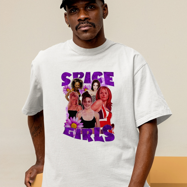 Camiseta Oversized Spice Girls Estampada Unissex Estilo Streetwear Casual Moda Jovem Confortável e Versátil para Looks