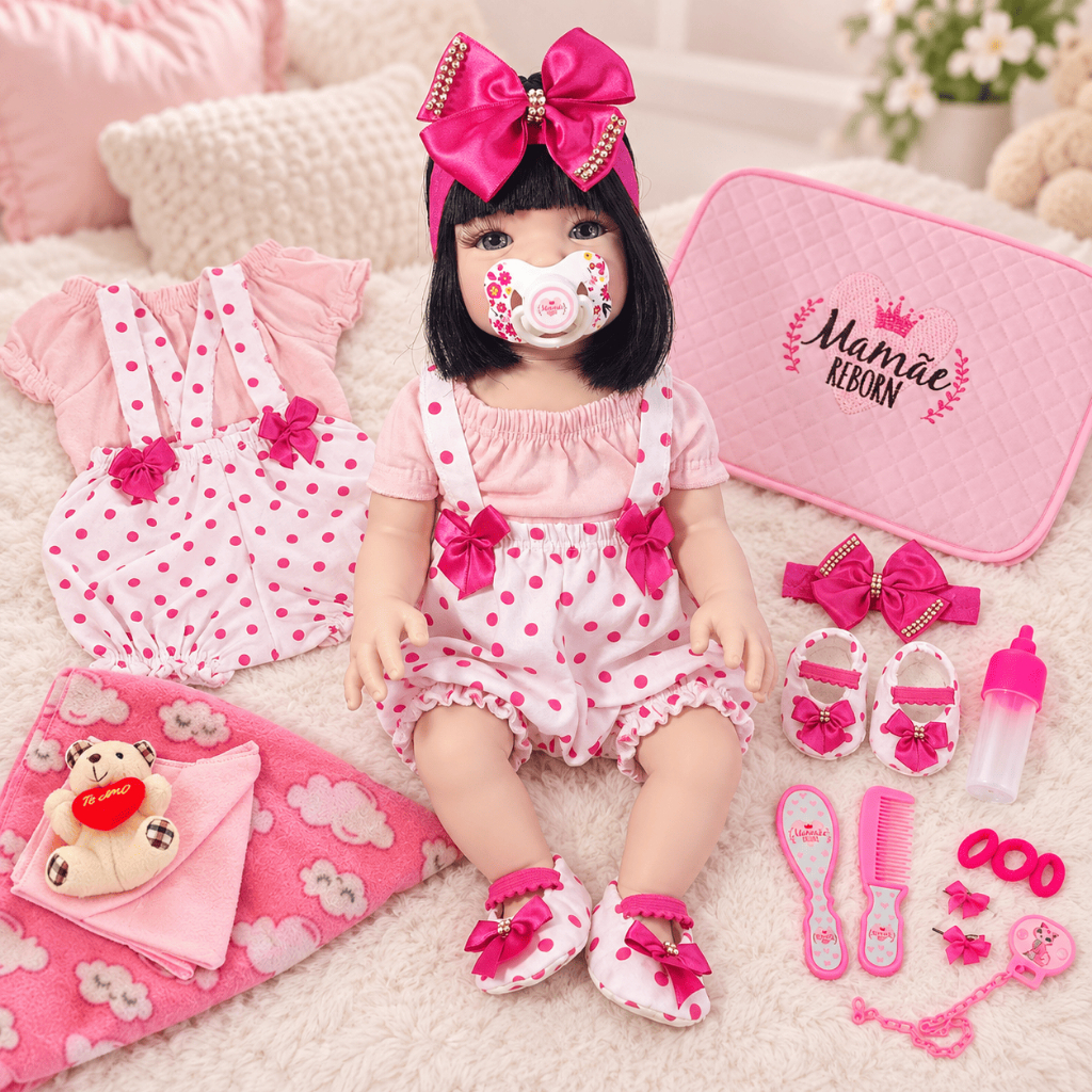 Bebê Reborn Menina 100% Silicone Enxoval Completo + Bolsa Luxo + Manta + Naninha - 48cm!