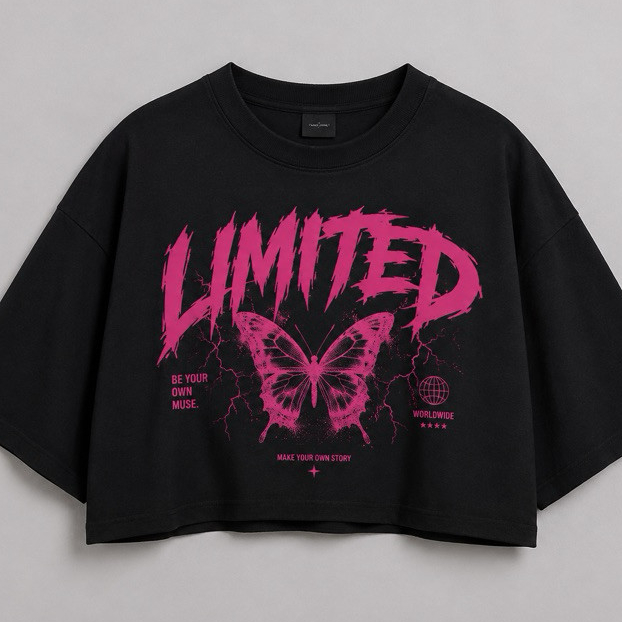 Cropped Oversized Feminino 100% Algodão Estampa Pink Tendência Confortável 100% Algodão Envio Rápido