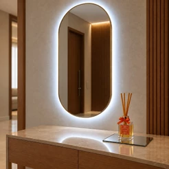 Espelho Oval com LED 80x50 Quente ou Frio + Bandeja Decorativa