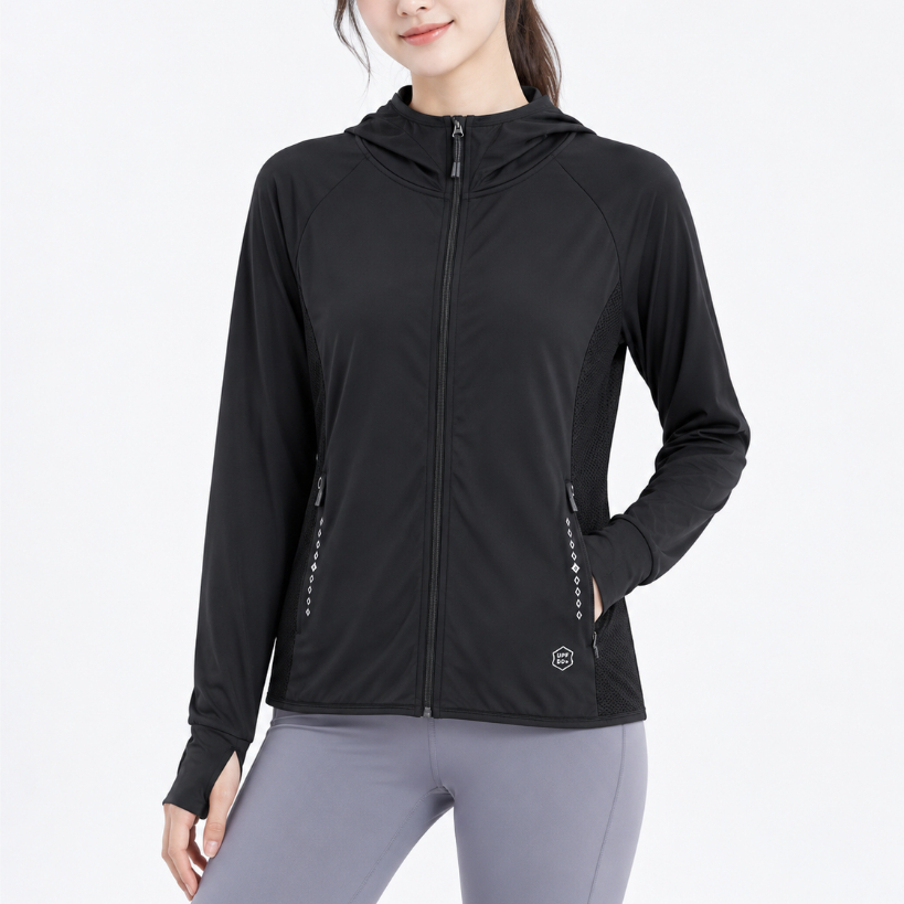 Casaquinho Casaco Jaqueta Jaquetinha feminina Capuz bolso Dry Fit Proteção Uv50+ Treino Academia Ziper Leve Confortavel