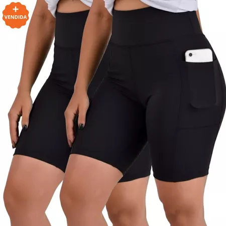 Bermuda Feminina Academia Suplex Com Bolso Lateral Conforto E Segurança Zero Transparência