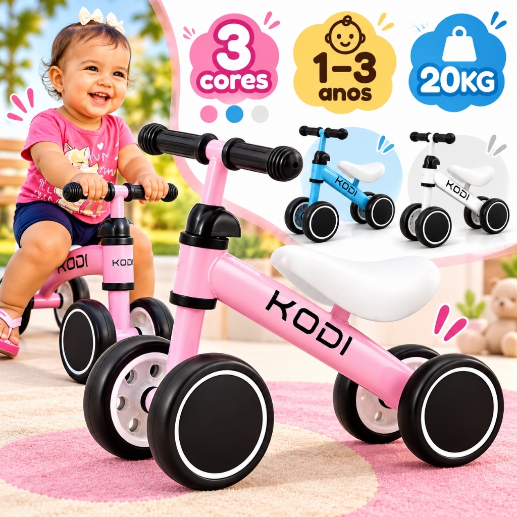 Carrinho de Equilíbrio Infantil  4 Rodas Sem Pedal | Brinquedo para Aprender Andar | Assento Confortável - P14