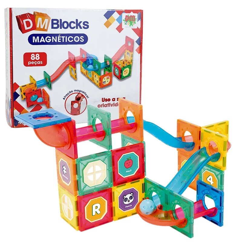 Blocos de Montar Encaixe DM Blocks Magnéticos 88 Peças DMT6767 DMToys