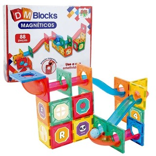 Blocos de Montar Encaixe DM Blocks Magnéticos 88 Peças DMT6767 DMToys