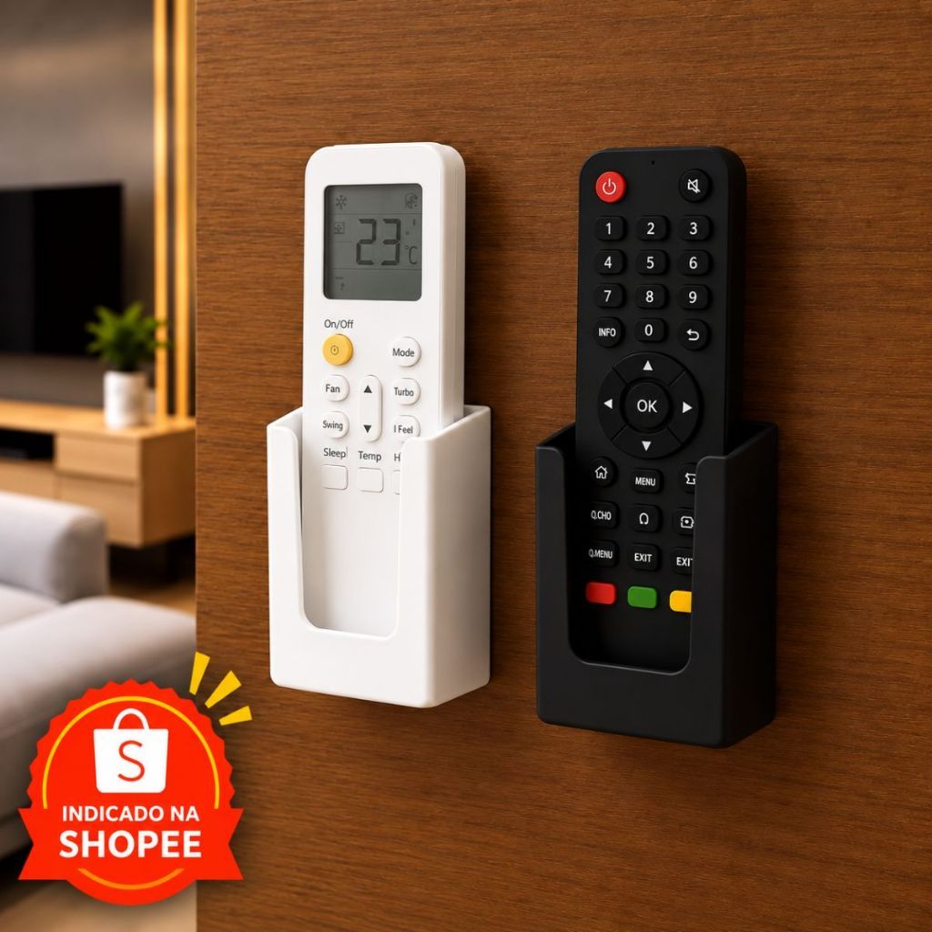 Porta Controle Remoto de Parede Universal TV Ar-Condicionado com Fita 3M Home