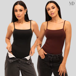 Kit 2 Body Feminino Alça Fina Decote Quadrado Com Forro Duplo Suplex Modelagem Ajustada Casual