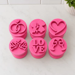 Kit 6 Carimbos Brigadeiro Casamento Alianças Marcador Doce Temático Casal