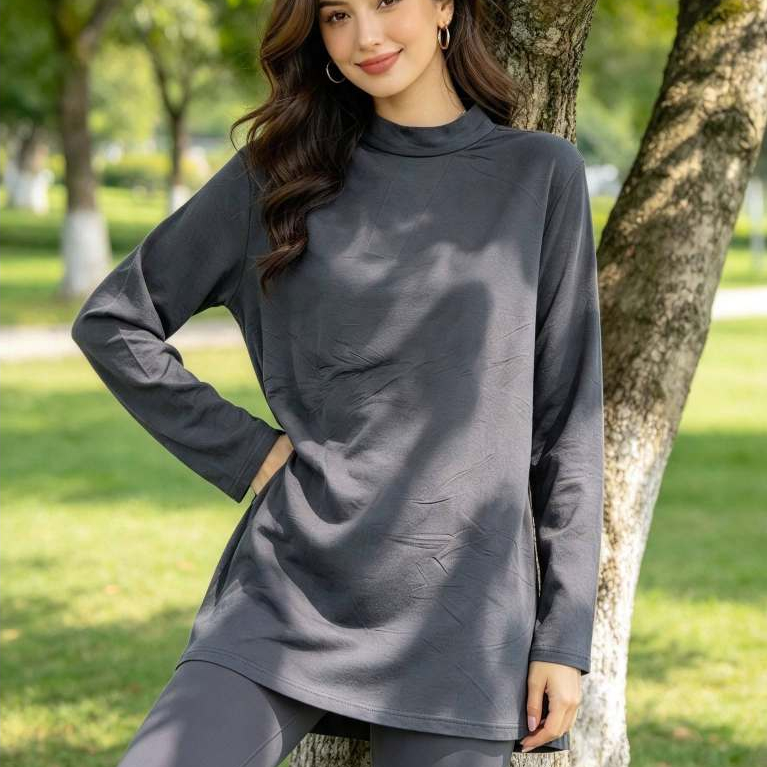 Blusa Adulto Feminina Modelo Manga Longa, Térmica Flanelada Gola Alta, Cinza, Tam: 4xl Marca: Bauerbauer1977