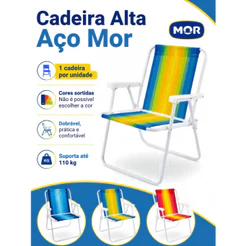 Cadeira de Praia Aço Dobrável Mor - Resistente, Prática e Cores Sortidas