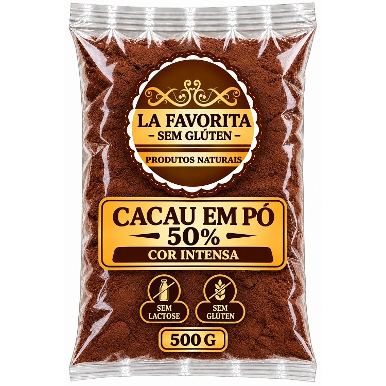 CACAU EM PÓ 50% - 500 G - 200 G  - Cor Intensa - Sem Lactose - Sem Glúten La Favorita