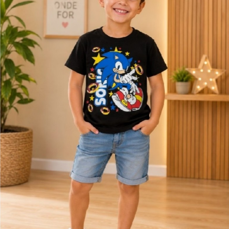 Camiseta Infantil Sonic – Estampa Divertida | Camisa Manga Curta Personagem 100% Algodão