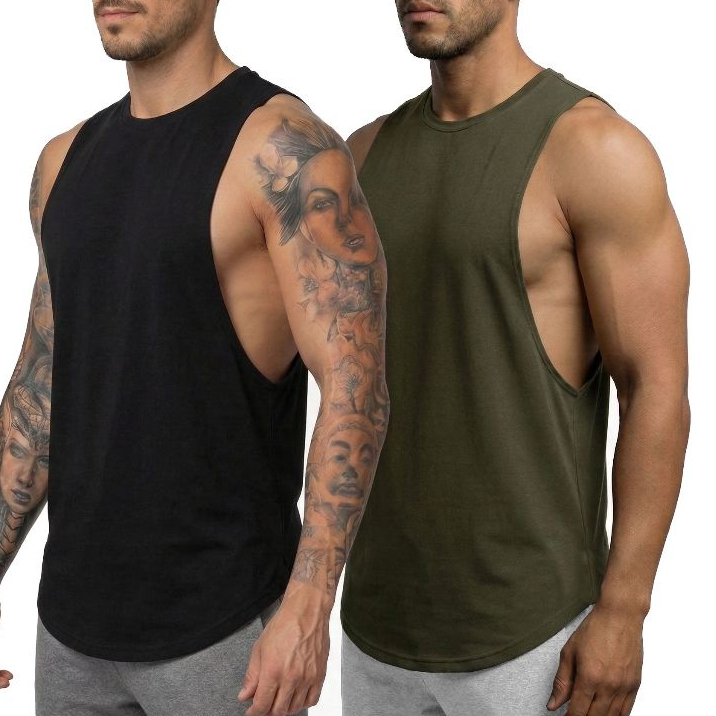 Kit 2 Regata Masculina Longline, Várias Cores, Premium Slim Academia Seca Rápido Proteção UV