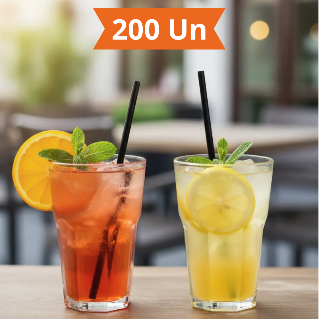 Canudo Preto De Plástico Descartável Para Drinks 8mm 200Un