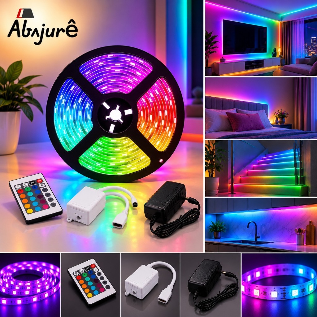 Fita de LED RGB com silicone 5M Iluminação para TV Controle Remoto Flexível 300 Leds 12V Com Fonte