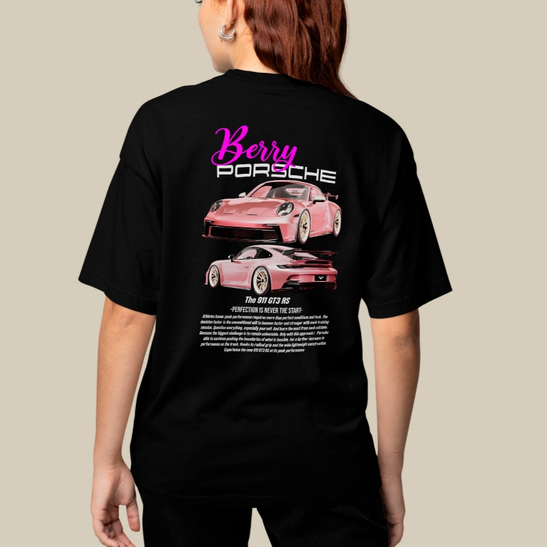 Camiseta Oversized Porsche Unissex Estampada Carro Esportivo 911 GT3 RS Automotiva Streetwear Moda Urbana Casual