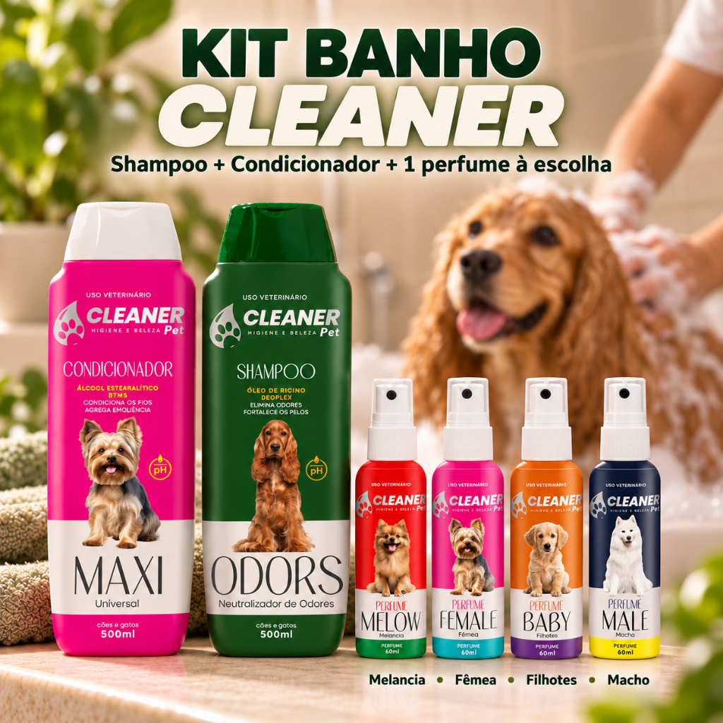 Kit Shampoo Condicionador Neutralizador de Odores 500ml Perfume Colonia 60ml Cleaner Anti Odor Caes
