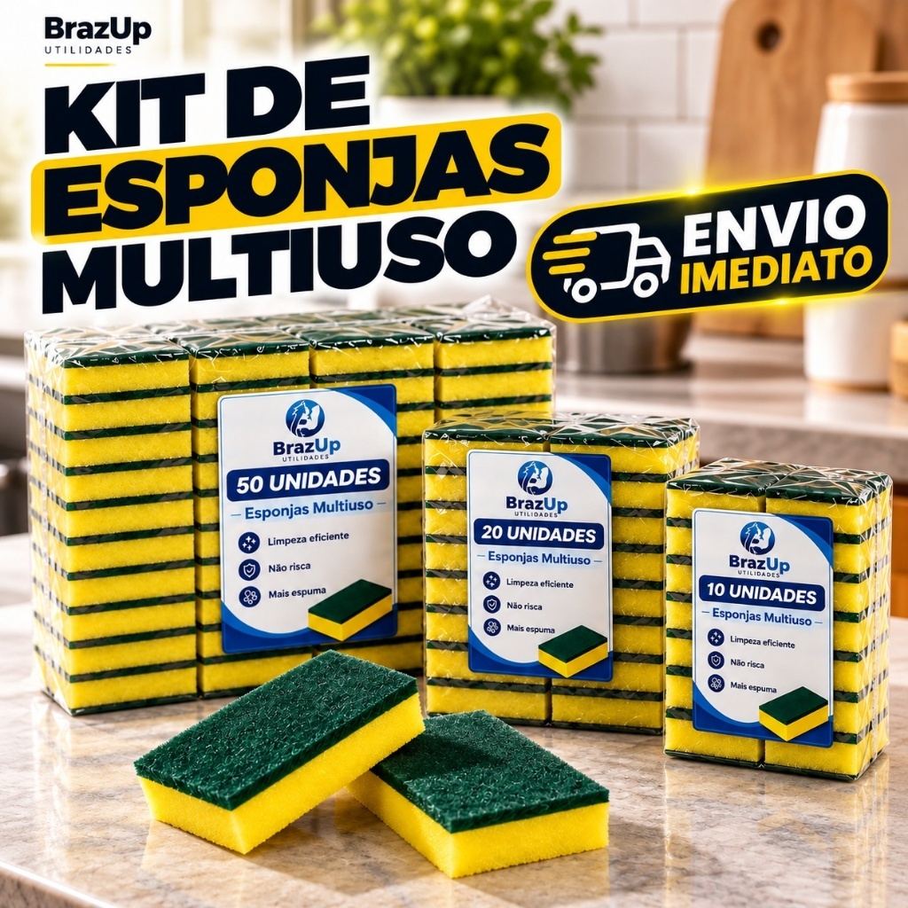 Kit 50 Esponjas de Lavar Louça Bucha de Cozinha Multiuso Dupla Face