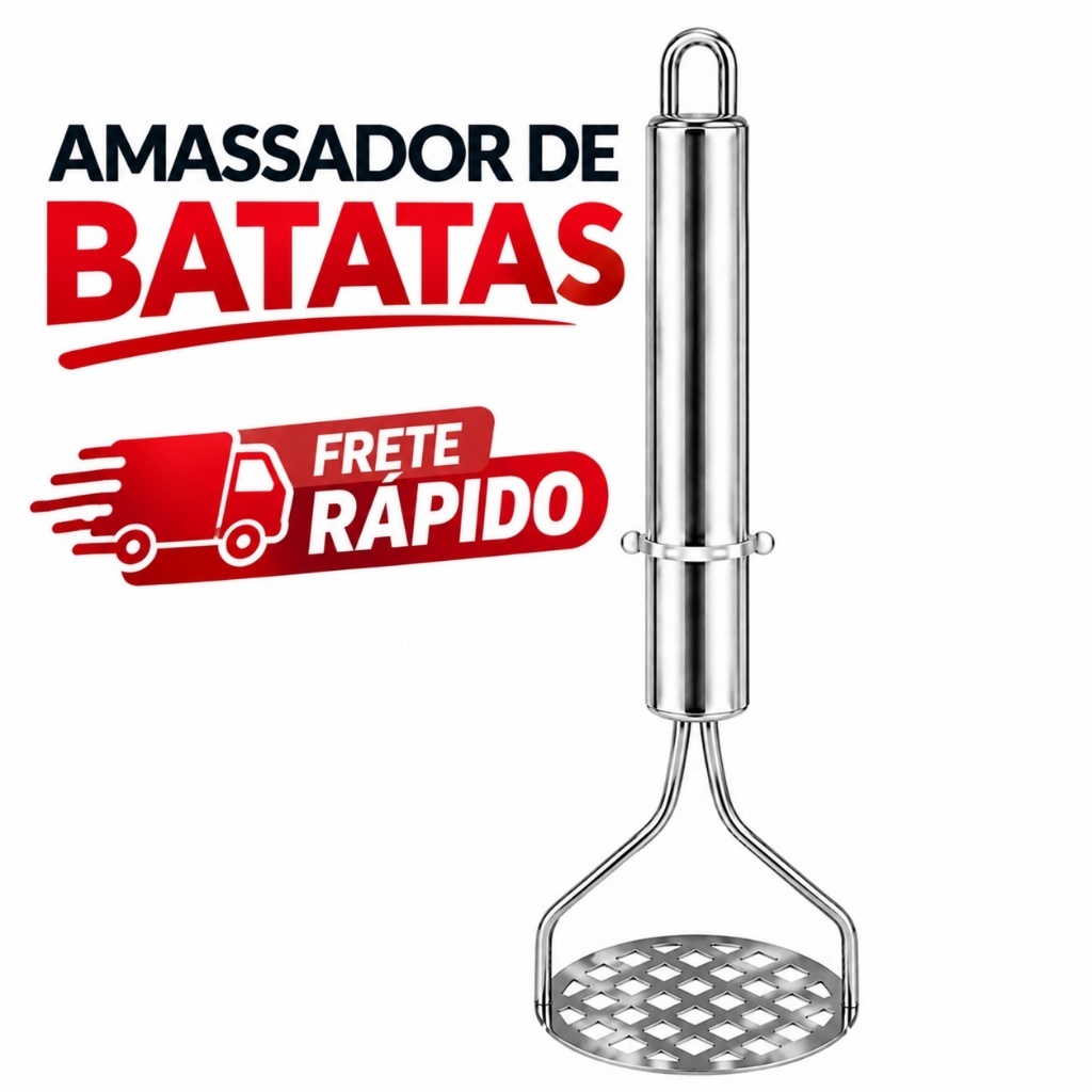 Amassador Manual De Batatas Em Aço Inox Resistente E Antiferrugem Com Cabo Ergonômico