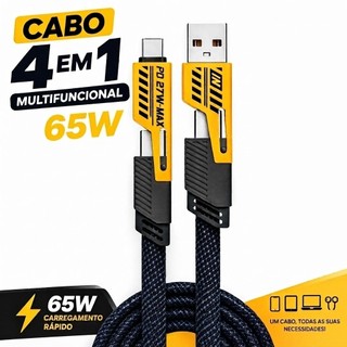 Cabo 4 em 1 Carregador Rápido 65W USB-C Lightning USB Tipo C Turbo para iPhone Android Celular Tablet Notebook