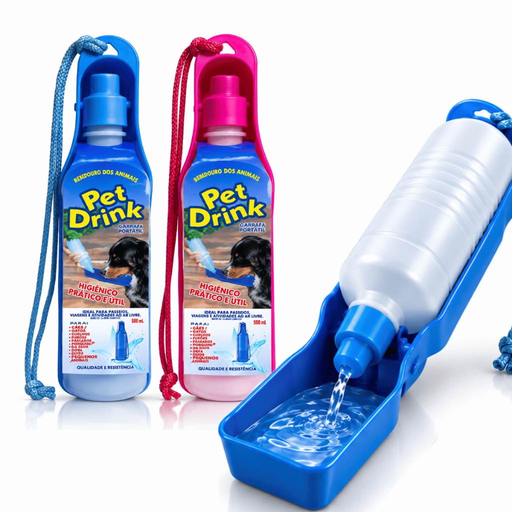 Garrafa Bebedouro Pet Portátil 500ml para Cachorro Gato Passeio Viagem Água Cães Rosa Azul Dispenser