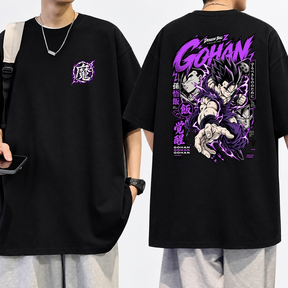 Camiseta Anime Dragon Ball Gohan Roxo Personagem Estampado 100% Algodão Várias Cores Plus Size Unissex