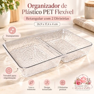 Organizador PET Flexível 2 Divisórias 26,9x17,4x4cm Transparente Gaveta Cozinha Banheiro Organizador