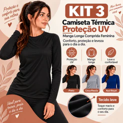 Kit 3 Blusa Feminina UV 50+ Manga Longa Esportiva Raglan para Praia Caminhada Corrida Ciclismo