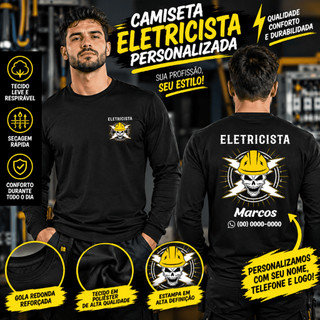 Camiseta Eletricista Personalizada Nome Telefone Uniforme Profissional Trabalho 100% Poliéster Elétrica