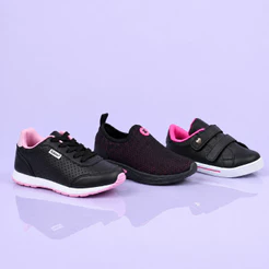 KIT 3 PARES Tenis Infantil Menina Preto Pink K Telinha Casual Preto e Escolar Preto Rosa Kidstep