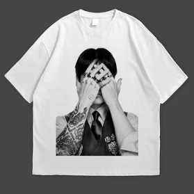 Camiseta Feminina Masculina ARIRANG | BTS Miembros Jungkook Kpop Seven Tshirt Unissex Branco Streetwear