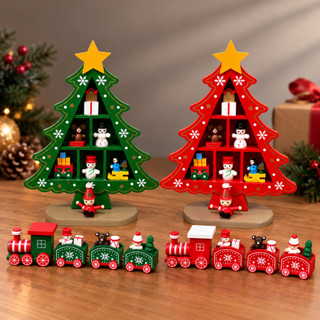 Árvore De Natal 3D + Trenzinho Mini Em Madeira Enfeite Natalino Mesa Decoração Natalina Festas